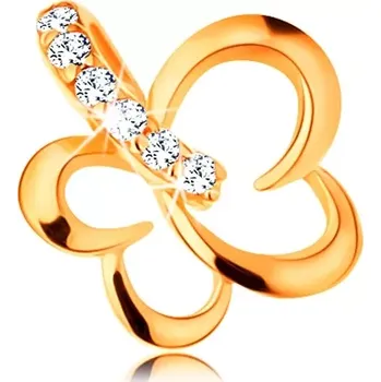 Přívěsek Přívěsek ze žlutého 14K zlata - lesklý obrys motýla, zirkonové očko na řetízek