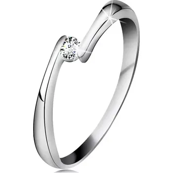 Prsten Prsten z bílého 14K zlata - čirý diamant mezi zúženými konci ramen - Velikost: 55