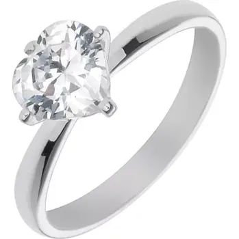 Prsten Stříbrný prsten 925 s vystouplým čirým zirkonovým srdcem - Velikost: 56