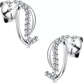 Náušnice Zlaté 14K náušnice - dvě hladké a jedna zirkonová linie, bílé zlato, puzetky