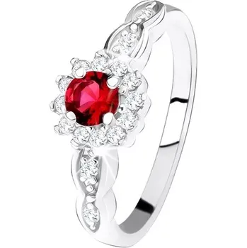 Prsten Zásnubní prsten ze stříbra 925, červený kulatý zirkon s čirým lemem - Velikost: 63