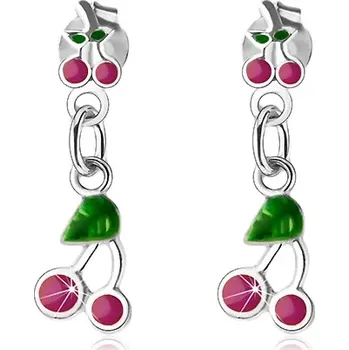 Náušnice Visací náušnice, stříbro 925, třešně s růžovofialovou a zelenou glazurou