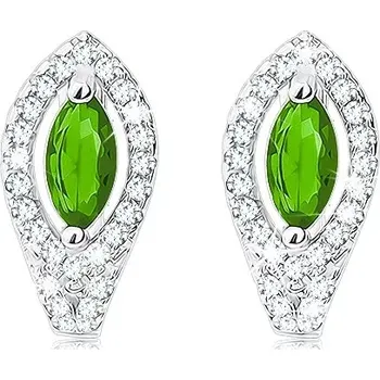 Náušnice Náušnice ze stříbra 925, smaragdově zelené zrnko, obrys z čirých zirkonů