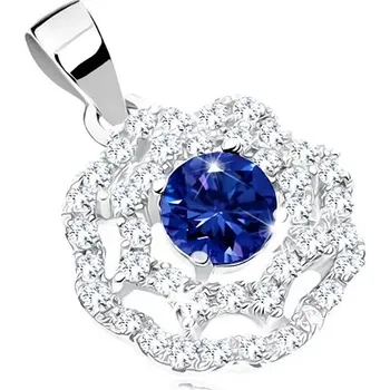 Přívěsek Přívěsek ze stříbra 925, slunce - kulatý tmavě modrý zirkon, dvojitý čirý lem