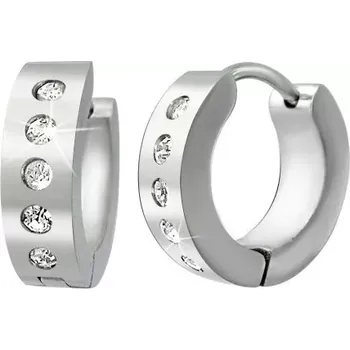 Náušnice Kloubové náušnice - lesklé kruhy ve stříbrném odstínu, pět čirých zirkonků, 13 mm