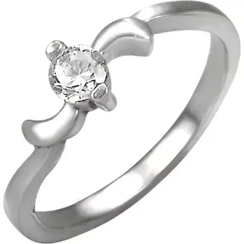 Prsten Zásnubní ocelový prstýnek se zirkonem a lístky po okrajích - Velikost: 49