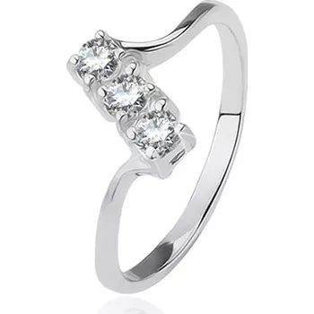 Prsten Stříbrný prsten - tři čiré zirkony na šikmém pásu, lesklá tenká ramena - Velikost: 50