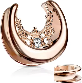 Piercing Plug měděné barvy z oceli - zirkonová slzička, ornamenty - Tloušťka : 16 mm