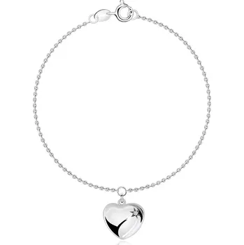 Náramek Stříbrný náramek 925 - vypouklé srdce, hvězda Polárka s diamantem