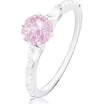 Prsten Zásnubní prsten, stříbro 925, kulatý růžový zirkon, třpytivá ramena - Velikost: 58