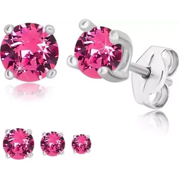 Náušnice Stříbrné náušnice 925 - kulatý zirkon růžové barvy ve čtvercovém kotlíku - Velikost zirkonu: 6 mm