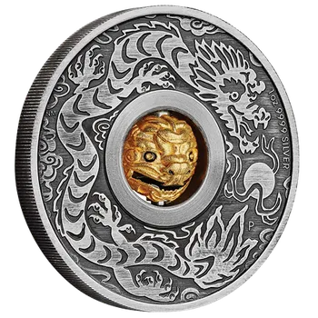 Stříbrná mince Year of the Dragon (Rok draka) 1 Oz 2024 (Rotating Charm) Antique