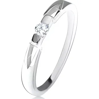 Prsten Prsten z čirým kulatým zirkonem, trojúhelníkové výřezy, stříbro 925 - Velikost: 51