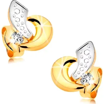Náušnice Zlaté náušnice 585 - obloučky z bílého a žlutého zlata, čirý zářivý briliant