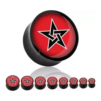 Piercing Plug do ucha sedlový - dvoubarevný, černá hvězda - Tloušťka piercingu: 22 mm