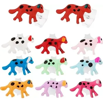 Náušnice Puzetové náušnice - stříbro 925, kráčející puntíkovaný pejsek, barevná glazura - Barva: Bílá