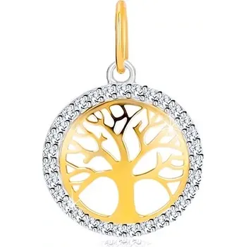 Přívěsek Přívěsek v kombinovaném 14K zlatě - kruh se stromem života, blýskavé zirkony