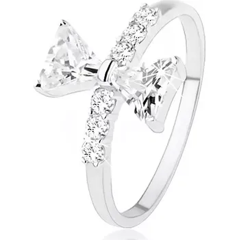 Prsten Stříbrný prsten 925, mašle ze zirkonů, drobné zirkony na ramenech - Velikost: 59