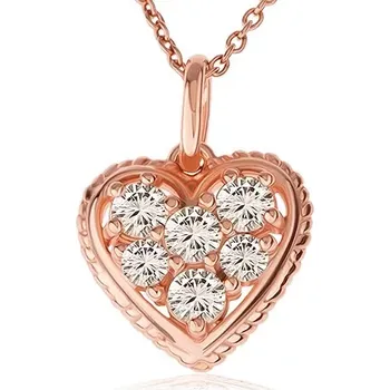 Náhrdelník Stříbrný 925 náhrdelník, čiré zirkonové srdce s vroubkovaným lemem, měděná barva