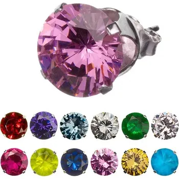 Náušnice Puzetové náušnice ze stříbra 925 - kruhový barevný zirkon - Barva: Fuchsiová