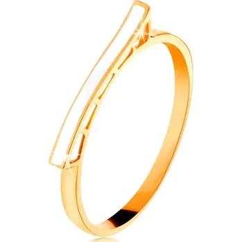 Prsten Prsten ze žlutého 14K zlata - bílá glazovaná vlnka, lesklá ramena - Velikost: 59