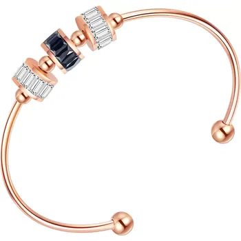 Náramek Otevřený náramek z oceli - válečky s čirými a černými zirkony, měděná barva