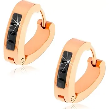 Náušnice Ocelové náušnice měděné barvy, tvar "V", černé broušené kamínky