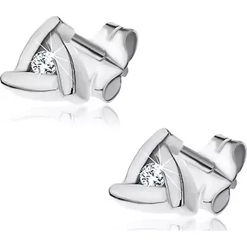 Náušnice Puzetky ze stříbra 925 - pásky uložené do trojúhelníku, zirkon uprostřed