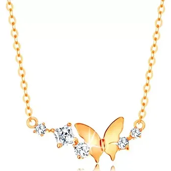 Náhrdelník Zlatý náhrdelník 585 - jemný řetízek, motýl a oblouk z čirých třpytivých zirkonů