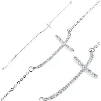 Náramek Náramek ze stříbra 925 - třpytivý zirkonový křížek na řetízku z oválných oček