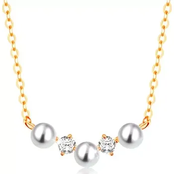 Náhrdelník Zlatý náhrdelník 585 - jemný řetízek, oblouk z bílých perliček a čirých zirkonů