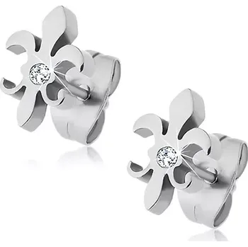 Náušnice Ocelové náušnice, puzetové zapínání, motiv královské lilie, vysoký lesk