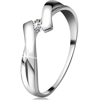 Prsten Prsten v bílém zlatě 585 s třpytivým diamantem, rozdělená překřížená ramena - Velikost: 58