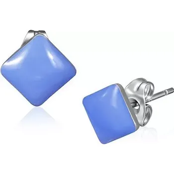 Náušnice Ocelové náušnice, glazované fialové čtverce