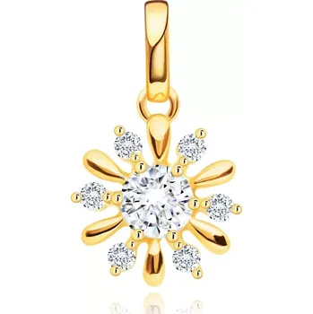 Přívěsek Přívěsek ve žlutém 14K zlatě - zářivý kvítek, hladké a zirkonové lupínky