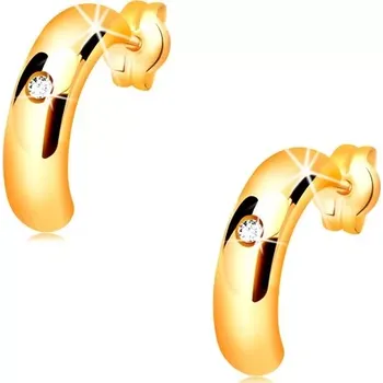 Náušnice Zlaté náušnice 585 - lesklé půlkruhy s vypouklým povrchem, čirý zirkon