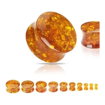 Piercing Sedlový plug ze syntetického jantaru s třpytkami - Tloušťka : 24,5 mm