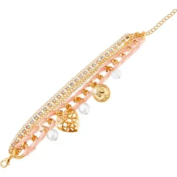 Náramek Nastavitelný náramek, světle růžová stužka, řetízky, přívěsky, zirkonky