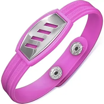 Náramek Fialový gumový náramek - ocelová známka s výřezy proužků