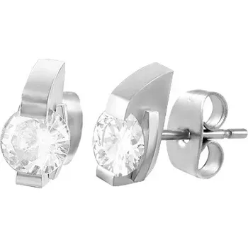 Náušnice Náušnice z chirurgické oceli stříbrné barvy - kulatý čirý zirkon