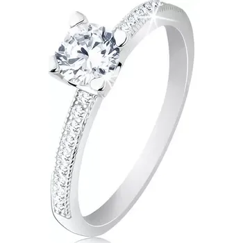 Prsten Zásnubní prsten, stříbro 925, plochá ramena, čirý kulatý zirkon - Velikost: 59