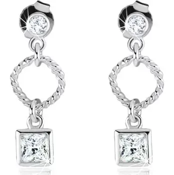 Náušnice Stříbrné náušnice 925, obrys kosočtverce, čirý zirkonový čtverec