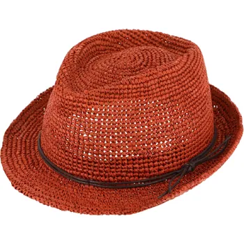 Klobouk Fiebig - Headwear since 1903 Trilby Raffia Crochet - slaměný skořicový klobouk s koženou stuhou Velikost: 59 cm (L)