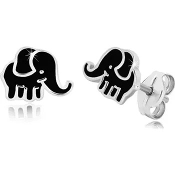 Náušnice Puzetové náušnice ze stříbra 925 - slon s glazurou v černém odstínu