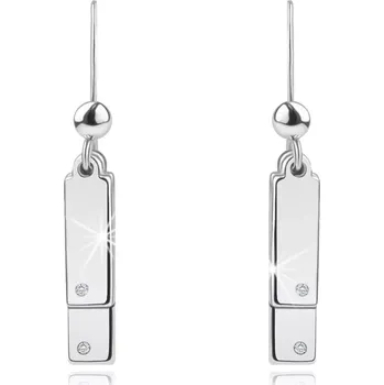 Náušnice Visací stříbrné náušnice 925 - čiré diamanty, tenké obdélníky, afro háček