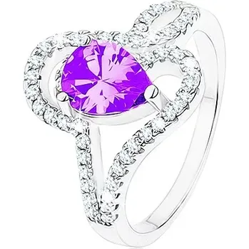 Prsten Stříbrný prsten 925, zirkon tanzanitové barvy - slza, propletené linie - Velikost: 59