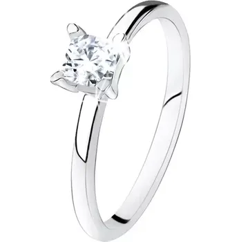 Prsten Zásnubní prsten ze stříbra 925, hladká ramena, zirkonový čtverec - Velikost: 59