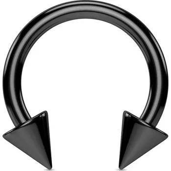 Piercing Ocelový piercing do nosu - podkova ukončená špičatými hroty, titanový povrch - Rozměr: 6 mm x 12 mm x 9x9 mm