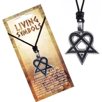 Náhrdelník Šňůrkový náhrdelník - černý s kovovým srdcovým pentagramem