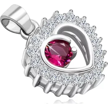 Přívěsek Stříbrný přívěsek 925 - tmavě růžový zirkon obklopený konturou srdce s čirými zirkony